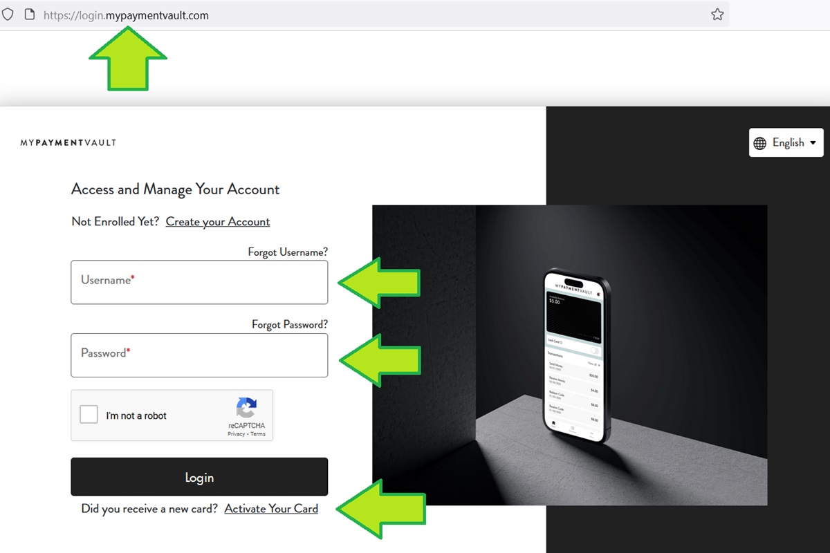 login mypaymentvault com activate check balance